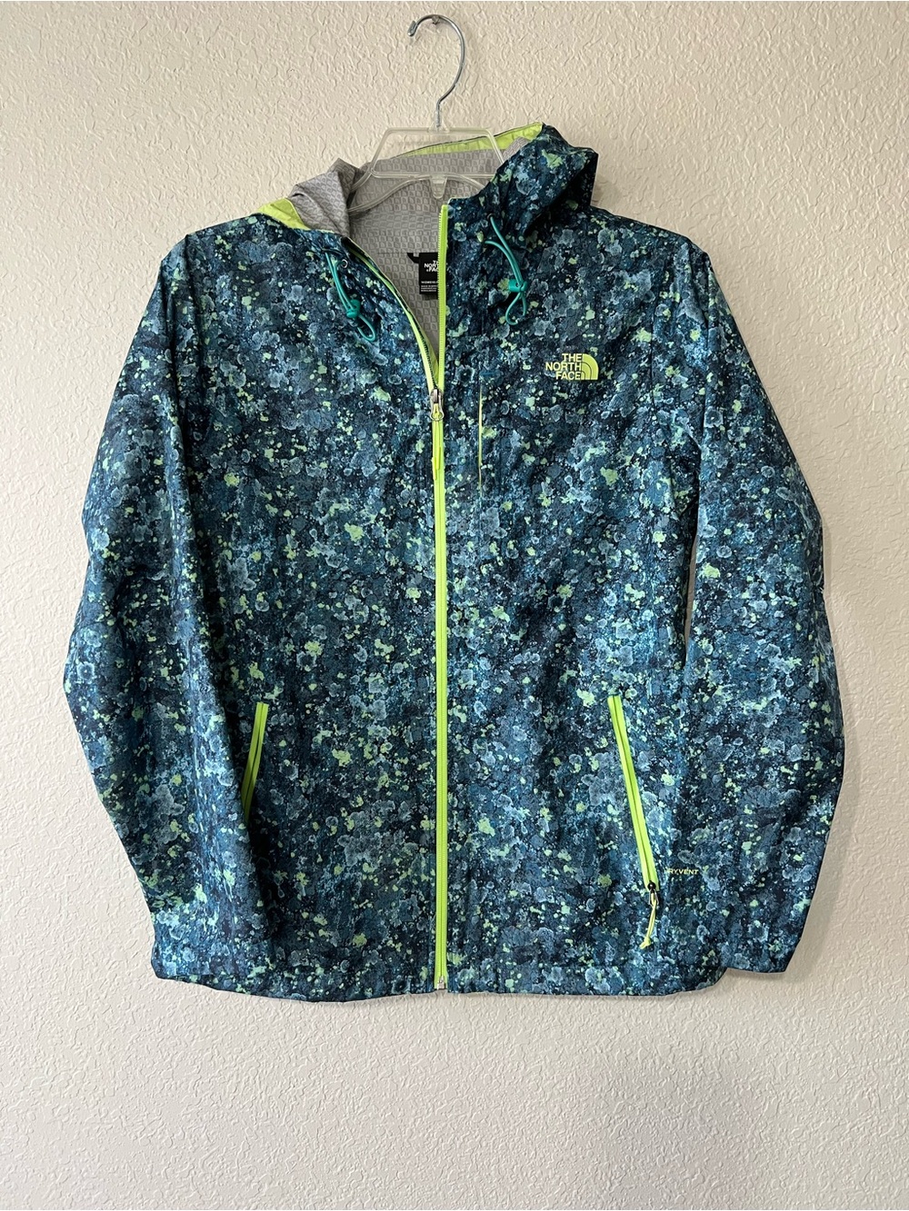 North Face Printed Alta Vista Shell Rain Jacket Teal Green Women’s Size Med